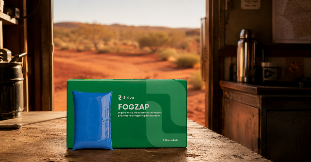 Rosslyn Hill Mining proved an alternative works. Their Paroo Station Lead Mine, an open-cut lead carbonate operation 900km north-west of Perth, replaced reactive grease-trap pump-outs with FOGZAP — a probiotic treatment that uses bacteria to digest fats, oils and grease (FOG) continuously, between site visits. Here is what changed, why an accidental staff changeover proved it works, and what it means for any operation maintaining infrastructure at distance.